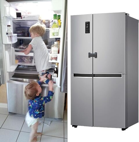 Fridge Locks for Kids, Child Proof Refrigerator Lock, Baby Safety French Fridge Door Lock, Child Cabinet Locks with Strong 3M Adhesive, No Drill, Tool-Free Install (1 Pack, Black) in Kuwait