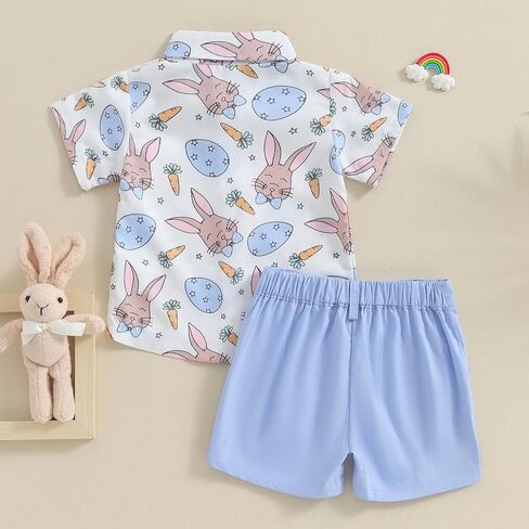 Toddler Baby Boy Easter Outfit Short Sleeve Button Down Shirt Elastic Waist Shorts Set Infant Boy Easter Clothes in Kuwait