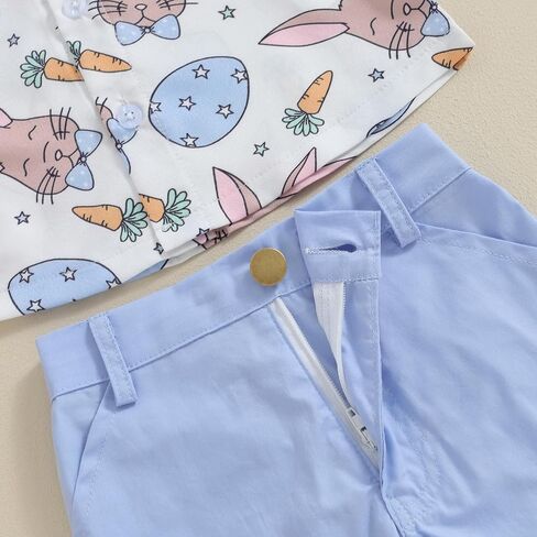 Toddler Baby Boy Easter Outfit Short Sleeve Button Down Shirt Elastic Waist Shorts Set Infant Boy Easter Clothes in Kuwait