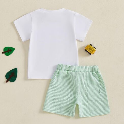 Toddler Baby Boy Summer Outfits Farmer Truck Gingham Boxer Shorts Set Little Kids 2Pcs Clothes 6 12 18 Months 2T 3T 4T in Kuwait