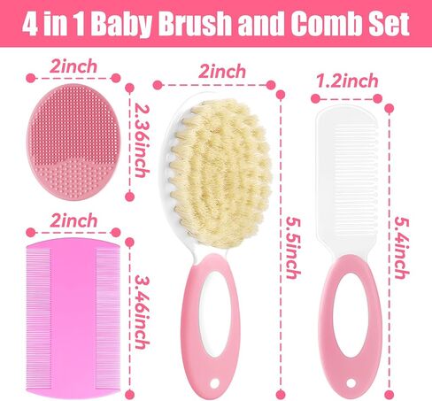 Baby Hair Brush and Comb Set, 4Pcs Baby Soft Bristles Brush Cradle Cap Brush Hair Comb for Newborns Toddlers Boys Girls (Pink) in Saudi Arabia