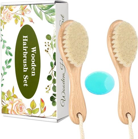 فرشاة شعر الأطفال الخشبية ومجموعة مشط ، 3pcs شعيرات الماعز الناعمة الطبيعية ناعمة الفرشاة COMP COMB BABY SCRUBBE in Kuwait