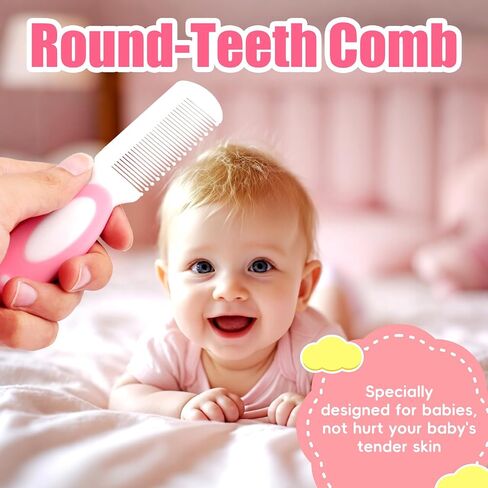 Baby Hair Brush and Comb Set, 4Pcs Baby Soft Bristles Brush Cradle Cap Brush Hair Comb for Newborns Toddlers Boys Girls (Pink) in Saudi Arabia