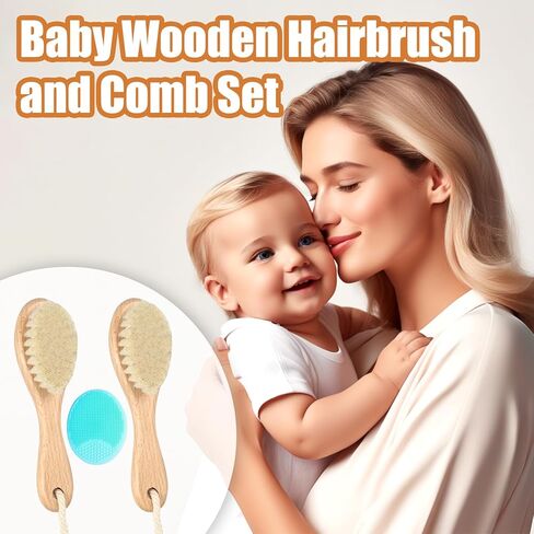فرشاة شعر الأطفال الخشبية ومجموعة مشط ، 3pcs شعيرات الماعز الناعمة الطبيعية ناعمة الفرشاة COMP COMB BABY SCRUBBE in Kuwait