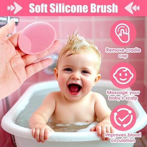 Baby Hair Brush and Comb Set, 4Pcs Baby Soft Bristles Brush Cradle Cap Brush Hair Comb for Newborns Toddlers Boys Girls (Pink) in Saudi Arabia