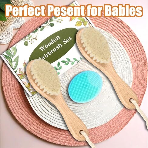 فرشاة شعر الأطفال الخشبية ومجموعة مشط ، 3pcs شعيرات الماعز الناعمة الطبيعية ناعمة الفرشاة COMP COMB BABY SCRUBBE in Kuwait
