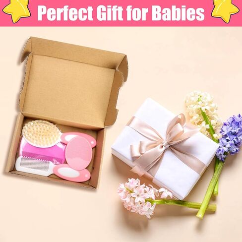 Baby Hair Brush and Comb Set, 4Pcs Baby Soft Bristles Brush Cradle Cap Brush Hair Comb for Newborns Toddlers Boys Girls (Pink) in Saudi Arabia