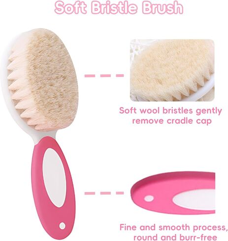 Baby Hair Brush and Comb Set, 4Pcs Baby Soft Bristles Brush Cradle Cap Brush Hair Comb for Newborns Toddlers Boys Girls (Pink) in Saudi Arabia