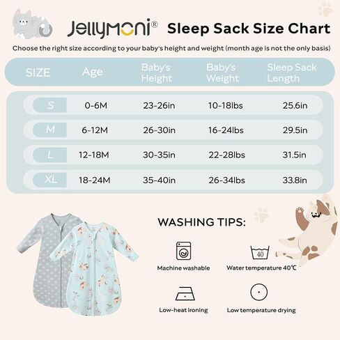 JELLYMONI Baby Sleep Sack 0-6 Months Wearable Blanket for Baby, 100% Cotton 2 Pack Infant Toddler Baby Wearable Blanket Lightweight Soft 2-Way Zipper Sleep Sack in Kuwait