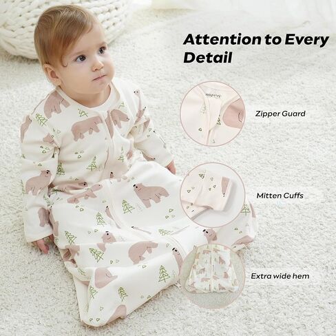Jellymoni Baby Sleep Kit 6-12 شهرًا بطانية يمكن ارتداؤها للطفل ، بنسبة 100 ٪ من القطن 2 حزمة طفل طفل طفل يمكن ارتداؤه قابلة للارتداء خفيفة الوزن سحاب ثنائية الاتجاه نوم in Kuwait