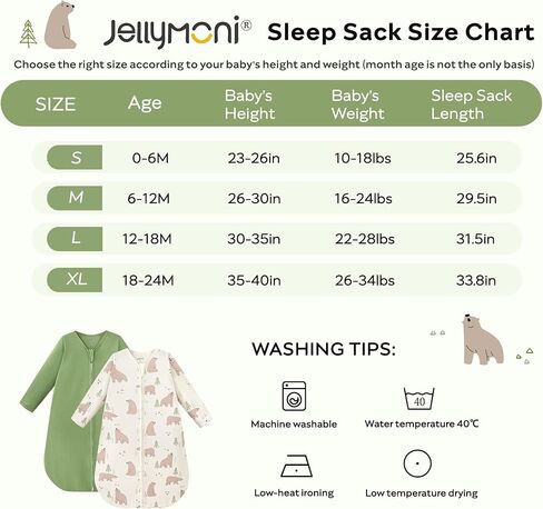 Jellymoni Baby Sleep Kit 6-12 شهرًا بطانية يمكن ارتداؤها للطفل ، بنسبة 100 ٪ من القطن 2 حزمة طفل طفل طفل يمكن ارتداؤه قابلة للارتداء خفيفة الوزن سحاب ثنائية الاتجاه نوم in Kuwait