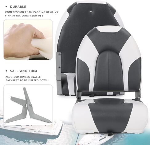 SUNDGORA Deluxe Marine High Back Folding Boat Seat,Stainless Steel Screws Included in Kuwait