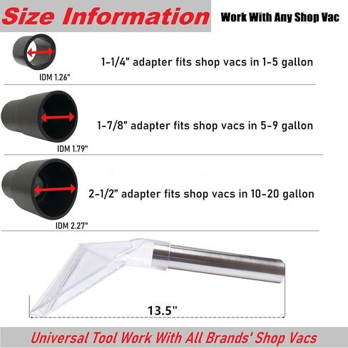 Universal Work with All Shop Vacs Clear Extractor Attachment with 1-1/4" & 1-7/8" & 2-1/2" Adapters for Upholstery & Carpet Cleaning & Auto Detailing, Wet/Dry Vacuum Extraction Accessory in Kuwait