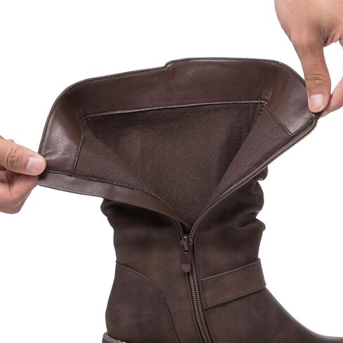 Globalwin Women's Mid Calf Dress But Boots Biker Motorcycle Riding Boots Women for Women in Kuwait