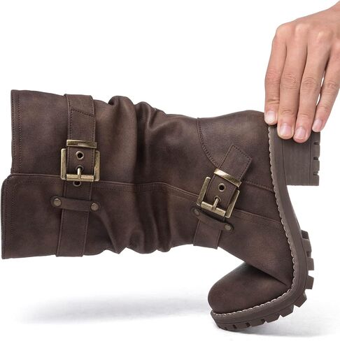 Globalwin Women's Mid Calf Dress But Boots Biker Motorcycle Riding Boots Women for Women in Kuwait