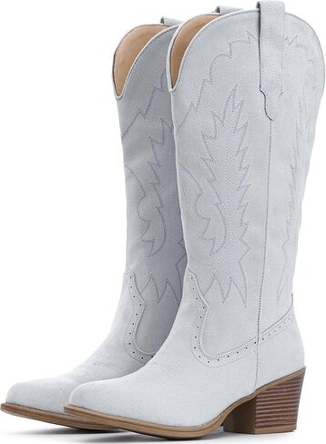 IUV Suede Cowboy Boots for women- Western Pointed Toe, Mid Calf Pull-On Boots in Saudi Arabia