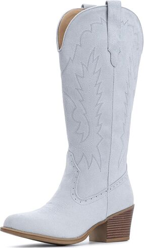 IUV Suede Cowboy Boots for women- Western Pointed Toe, Mid Calf Pull-On Boots in Saudi Arabia