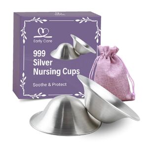 Early Care Original 999 Silver Nursing Cups - Nipple Shields for Nursing -Silver Nipple Covers for Newborn Essentials - Breastfeeding Essentials -Regular Size