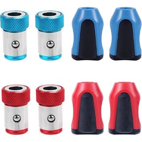 4pcs 1/4 Inch Screwdriver Head Magnetic Ring, Magnet Screw Ring Holders with 4 Magnetizer Detachable for Hex Screwdriver & Power Bits