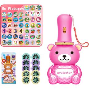 Projector Flashlights for Kids - Toy Flashlight with 80 Patterns,Kids Early Learning Educational Interactive Toy,Cute Bear Shape,Present for Age 3 4 5 6 7 Year Old Children（Pink）