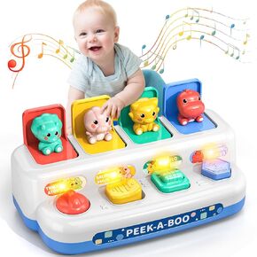 Musical Cause and Effect Pop Up Developmental Toys for Babies and Toddlers 36+ Months, Montessori Interactive Toy with Buttons & Colors – Color Sorting Animals, 3 4 5 Years Kids Gift