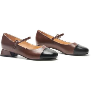 C.Paravano Women's Mary Jane Pumps Low Block Heel Ankle Strap Round Toe - Comfortable Dress Shoes for Work,Party,Wedding, Formal Events & Casual Outfits