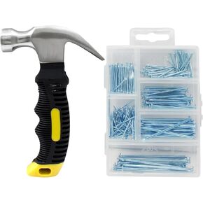 280 Pcs Hardware Nail Assortment Kit with Claw Hammer, Included Flat Head Nails and Headless Nails for Hanging, Pin Nails