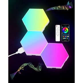 Hexagon LED Light Planels 8 Pack - RGB Wall Decor Lights مع مزامنة الموسيقى والتطبيق والبعيدة - ديكور الغرفة المعيارية لغرفة النوم وغرفة المعيشة وإعداد الألعاب والهدايا