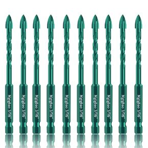 Mgtgbao 10pc 3/16"Green Concrete Drill Bit Set, 5mm Masonry Drill Bits for Tile,Brick, Plastic and Wood,Tungsten Carbide Tip Best for Wall Mirror and Ceramic Tile.