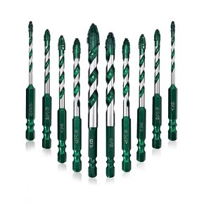 FEWELL Serrated Eccentric Masonry Drill Bit 10pcs, Four-Edge Serrated Concrete Drill Bit for Concrete Glass Brick Cement Tile Marble Wood (1/8"-1/2")