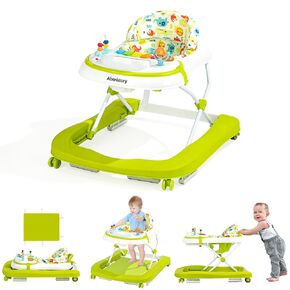 Foldable Baby Walker 3-Stage with Music & Adjustable Wheels - Anti-Tip Design for 6-18 Months Boys Girls, with CPSC Eco-Friendly Plastic for Suitable for All Terrains