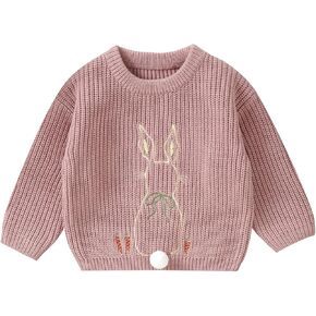 Easter Outfit Toddler Baby Girl Bunny Sweater Knit Sweater with Rabbit Tail Spring Pullover Sweatshirt Clothes