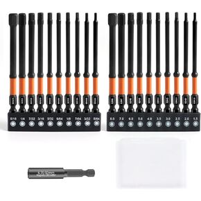 Kodilin Allen Drinch Drill Set 21pcs تأثير 1/4 مجموعة السداسي مجموعة متري و SAE 4 '' Long Allen Socket