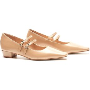 C.Paravano Women's Mary Jane Flats with Narrow Square Toe & Double Adjustable Straps - Low Block Heel Dress Pumps for Party, Office, Daily Wear