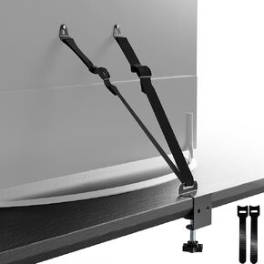 TV Safety Straps, No-Drill TV Straps Safety for Flat Screen, Anti-Tip TV Long Straps Type for Baby Proofing, Metal C-Clamp, VESA Mount, 304 Stainless Steel Screws, Black