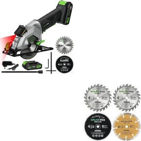 GALAX PRO Mini Circular Saw, DC20V 4-1/2" Cordless Circular Saw with 2.0Ah battery, Saw Blade Set, Pack of 4 Assorted 60T HSS Metal/24T TCT Wood/Diamond 4-1/2-Inch Circular Saw Blade