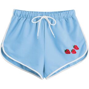 SweatyRocks Women's Cute Strawberry Embroidery Elastic Waist Workout Dolphin Shorts