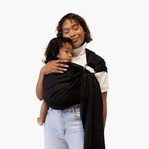 WildBird - Ring Sling Baby Carrier - Newborn to Up to 35 lbs - for Moms, Dads & Caregivers - 100% Natural European Linen Fibers - Versatile & Adjustable - 74" Size - Raven Fabric & Gold Ring