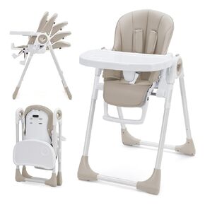 Foldable Baby High Chair with Adjustable Height, 5 Recline Positions & Removable Double Tray - Easy Clean, Space-Saving Infant Highchair for Toddlers, 5-Point Harness & Compact Design