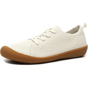 Women's Wide Toe Minimalist Barefoot Walking Shoes Comfort Low Top Knit Lace-up Sneakers Casual Outdoor Tennis Shoes