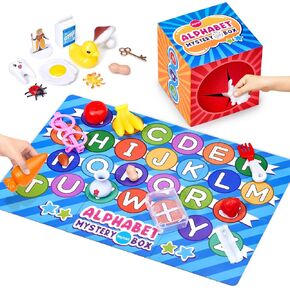 JoyCat Mystery Alphabet Box for Kids 26 PCS Letters Sorting Matching Game Activities Letter Sounds Fine Motor Learning Toys for Preschool Kindergarten Classroom - Easter Basket Stuffers Gifts