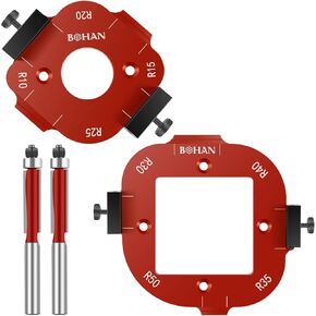 2 Pcs Round Corner Radius Template, Radius Jig Router Template with Trimming Cutter, Aluminum Alloy 4 in 1 Arc Angle Positioning Template R10 R15 R20 R25 R30 R35 R40 R50