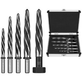 Makerfire 5PCS M2 HSS Taper Chucking Reamer Set, 3/8", 1/2", 5/8", 3/4", 13/16" Reamer Fit 1/2" Round Shank, Tapered Reamer Drill Bit for Metal, Alloy, Steel, Aluminum, Wood, Plastic