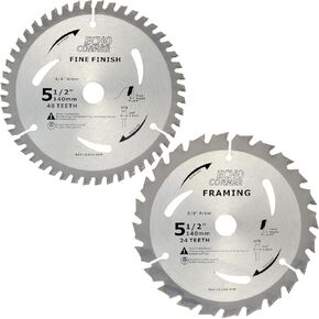 5-1/2" (5/8" Arbor) Circular Saw Blades 48Tooth+24Tooth, Heavy Duty Combo Pack Carbide TCT Fine Cut Fine Finish Crosscut Framing Ripping Wood Plywood MDF Plastic Veneer Lumber Laminate