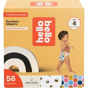 Hello Bello Premium Diapers Size 4, Busy Bees & Hive Five Designs, 58ct Club Box