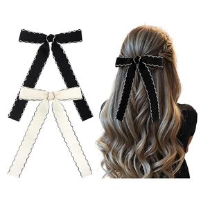 Baby Girls Hair Bows Clips Handmade Bow Hair Clips Hair Ribbon With Long Tail Hair Accessories Infant Toddlers Little Kids 2 PCS Black White