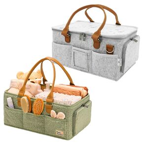 Diaper Caddy Organizers Bundle (Grey With Lid and Green Without Lid)