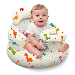 Inflatable Baby Seat with Tray, Blow up Infant Chair for Babies 3 Months and up, Comfortable Baby Floor Seats for Sitting Up, Built in Air Pump with Back Support Toddler Waterproof Sofa (Dinosaur)