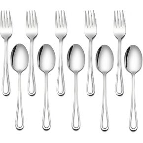 LIANYU 10-Piece Children Silverware Set, Kids Forks and Spoons Silverware Set, Stainless Steel Toddler Utensils Flatware, Child Cutlery for Home Preschools, Dishwasher Safe