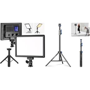 NEEWER NL-116AI 9" LED Video Light Panel, Dimmable DSLR Camera Soft Light with Mini Tripod, 4000mAh Battery, 3200K~5600K for Photography Video Recording Live Streaming, ST155A Light Stand Included